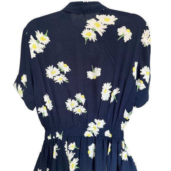 Ganni NWOT Silvery Crepe Twist Dress Daisy Flowy Mini Navy Blue White Size Small - Picture 7 of 12